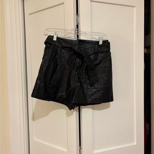 Olivaceous Black High-Waist Faux Leather Tie-Belt Shorts